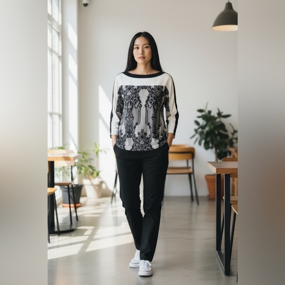 Chico's Black and White Patterned Blouse - Picture 13 of 14